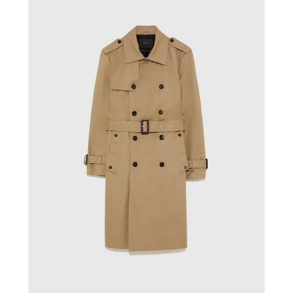 NWT Zara MAN Tan Camel Water Repellent Trench Coat - Picture 6 of 8